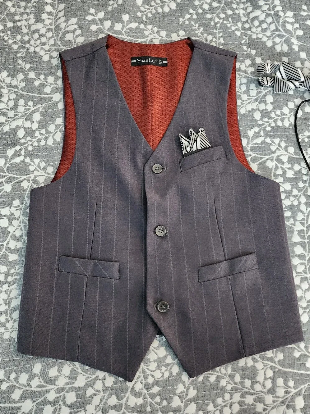Boy's Suit 6-Piece Grey Pinstripe Formal Vest Set, Size 12